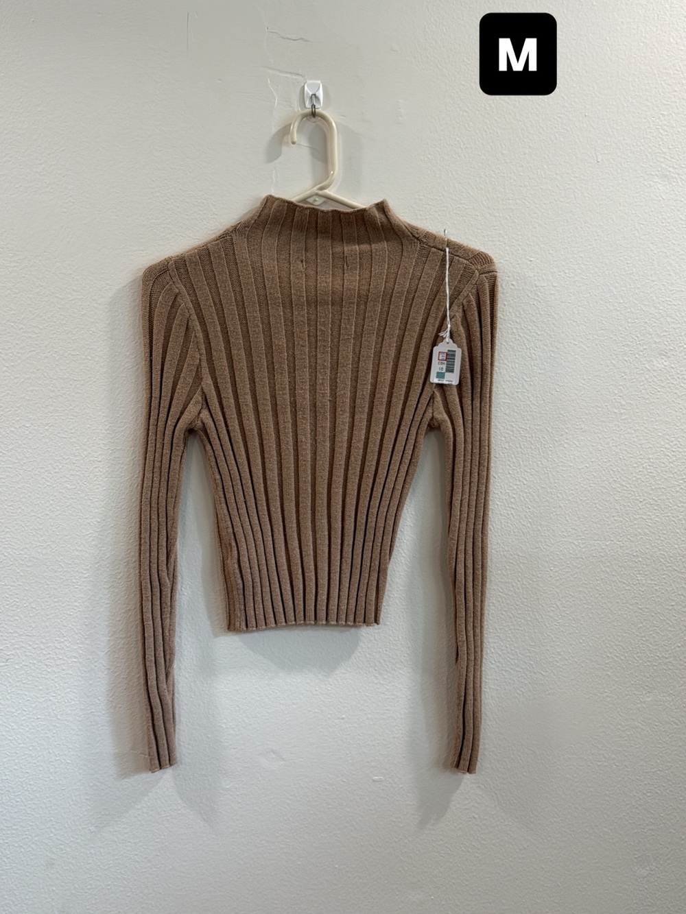 Ribbed Mock Neck Sweater Top in Camel